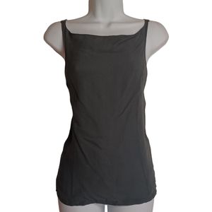 LUCINA Silk Gray Lace Detail Sleeveless Forest Dust Pebble Gray Top Large